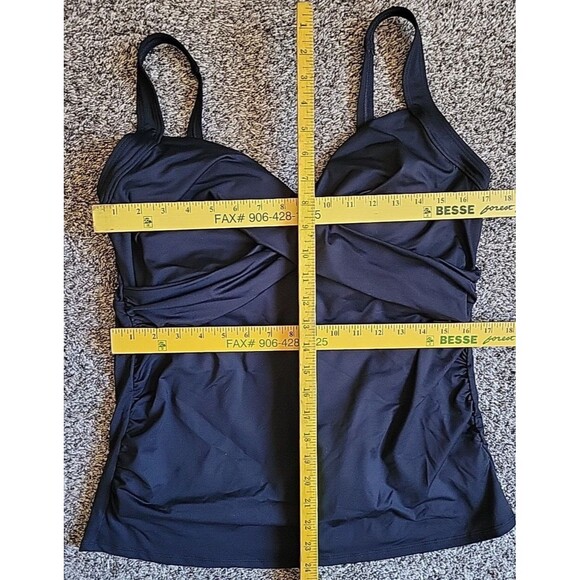 Lands' End Swim Top Black 14D Cup Wrap Front Tankini (L) Solid Underwire S78 - Picture 3 of 7